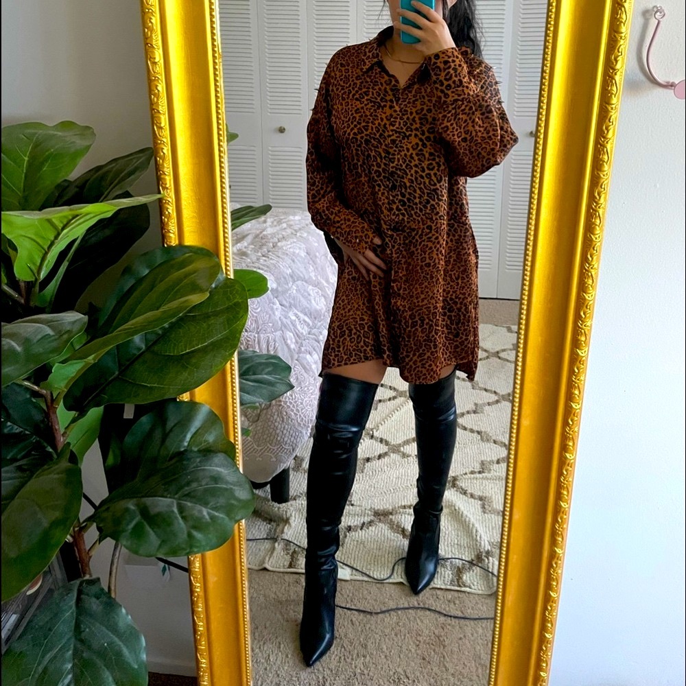 Leopard Spiked Long sleeve Dress
